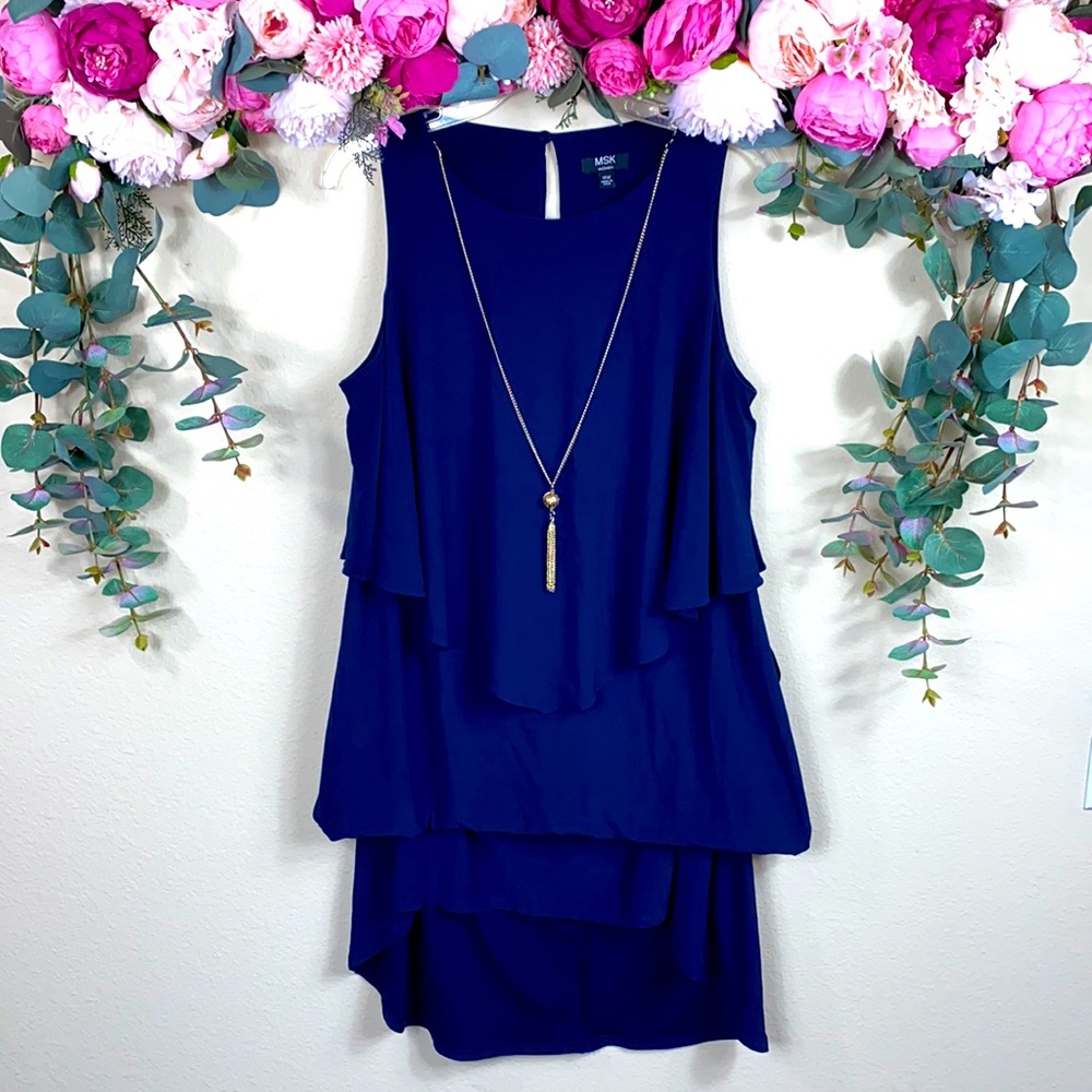 •MSK• {navy blue} Full Length Maxi Dress w/ [gold tassel detail] & |front hem|